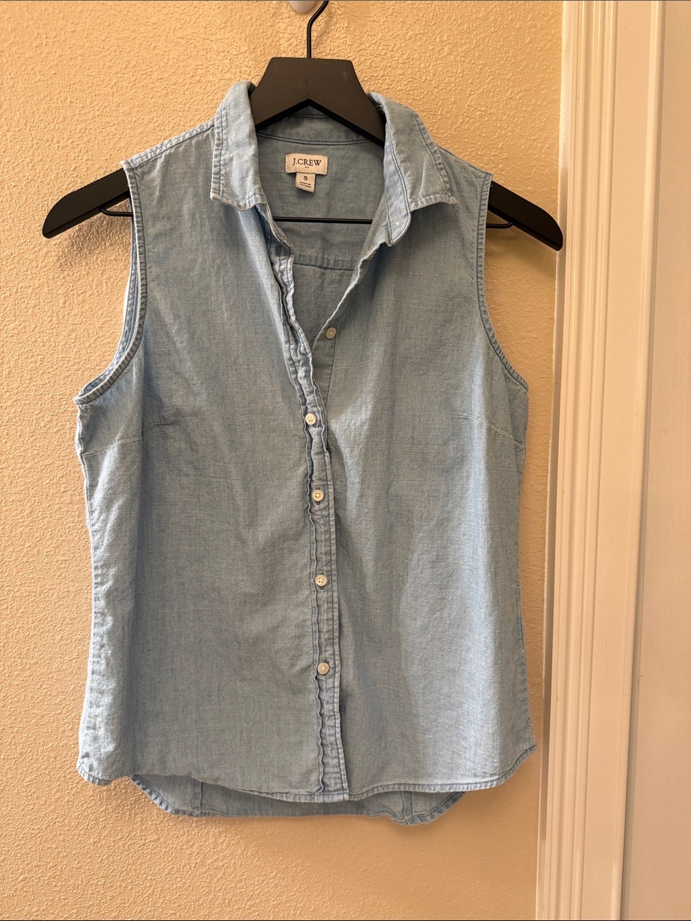 J. Crew Light Blue Sleeveless Chambray Button-Up Shirt